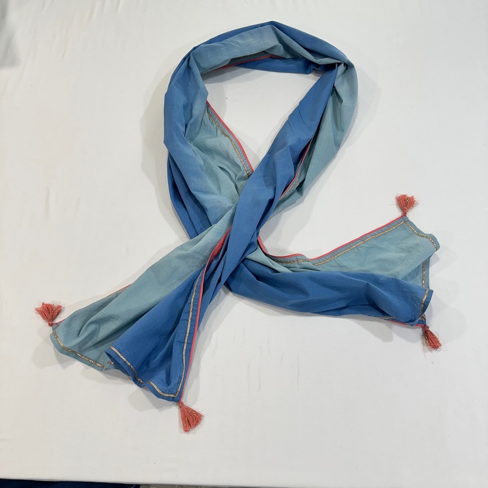 Fabindia Ombre Dupatta Scarf Girls 10-12 Blue Tassels Gold Trim | Ethnic Boho